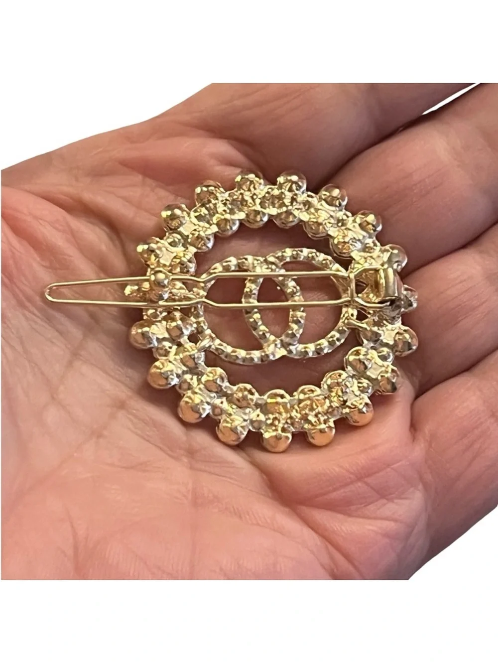 Pink Crystal Circle Hair Clip with Gold Tone Accents FINAL PRICE DROP